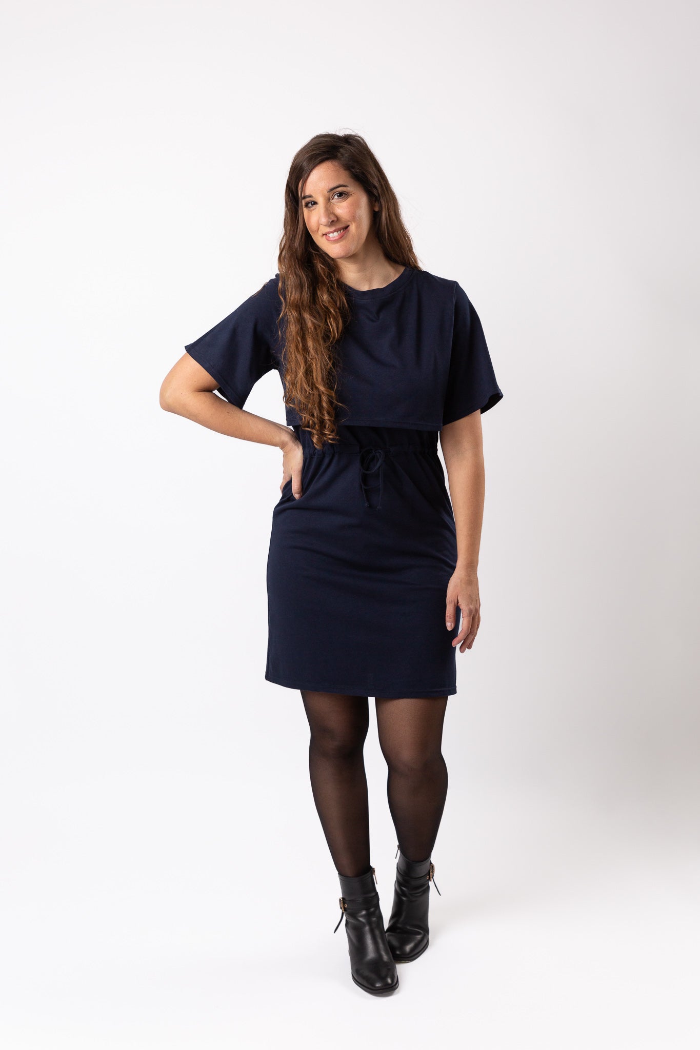 Vestido de lactancia de algodón orgánico CAROLINA Azul | Ropa de lactancia sostenible