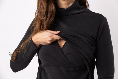 VESTIDO DE LACTANCIA EMMA | NEGRO ASFALTO | Ropa de lactancia elegante para fiestas