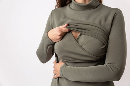 VESTIDO DE LACTANCIA EMMA | VERDE OLIVA | Ropa de lactancia elegante para fiestas